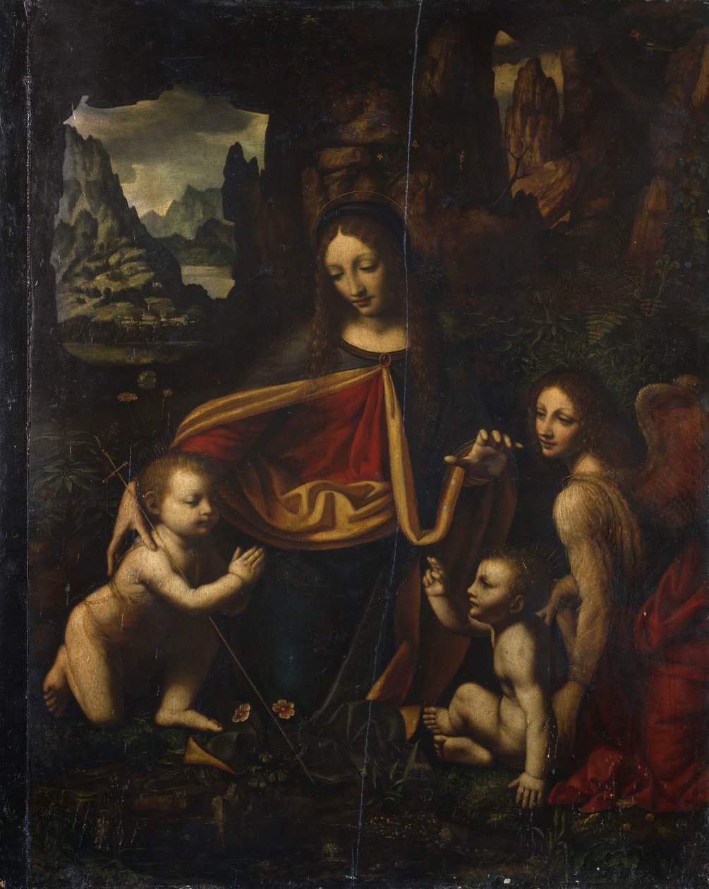 Virgin of the Rocks, af Bernardino Luini (ca 1480-ca 1532), olie på træ, cm 865x655, Santa Giustina-kirken, Affori, Lombardiet, Italien af Bernardino Luini