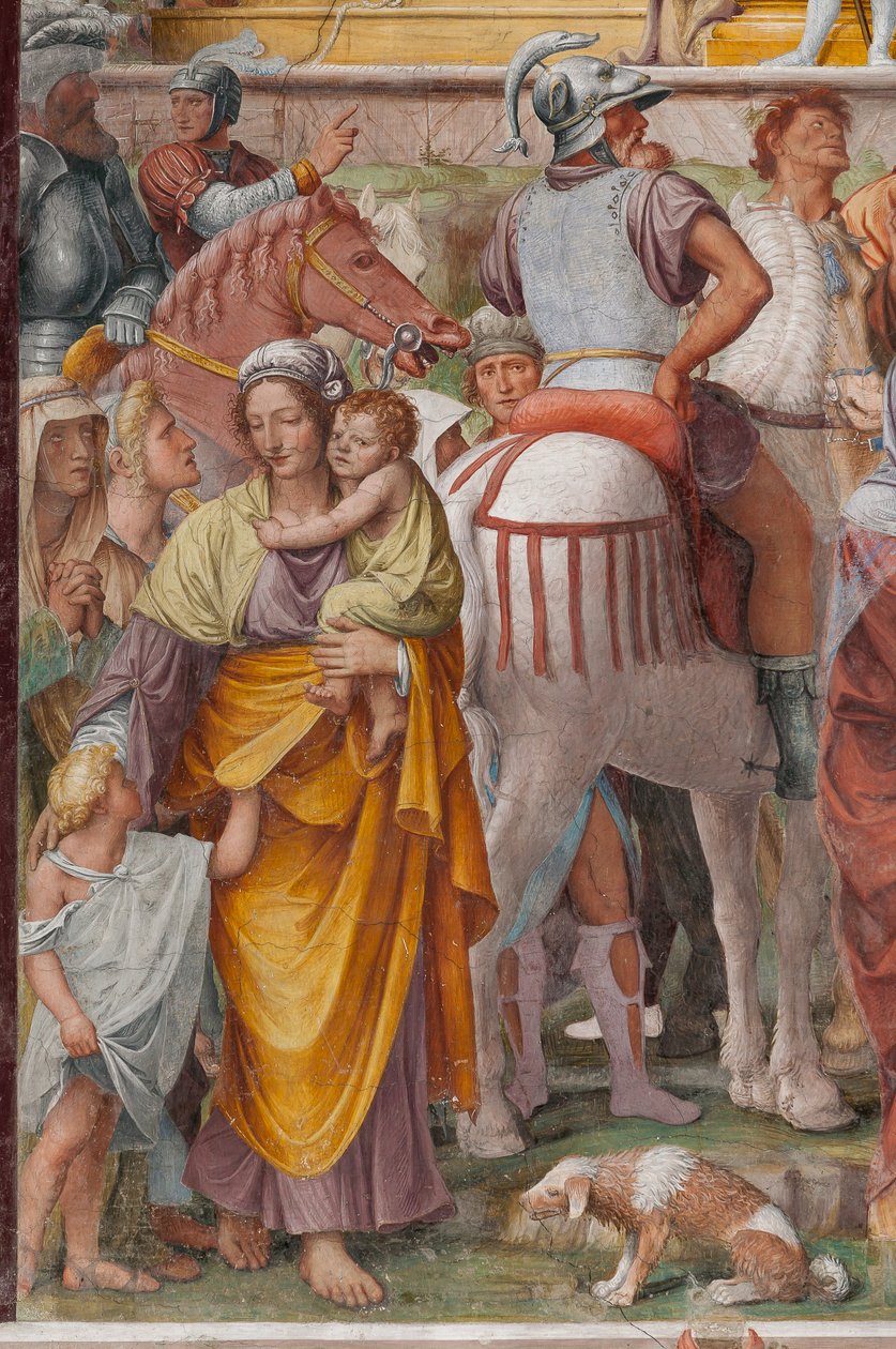 Kvinde og børn, detalje af Kristi lidenskab og korsfæstelse af Bernardino Luini