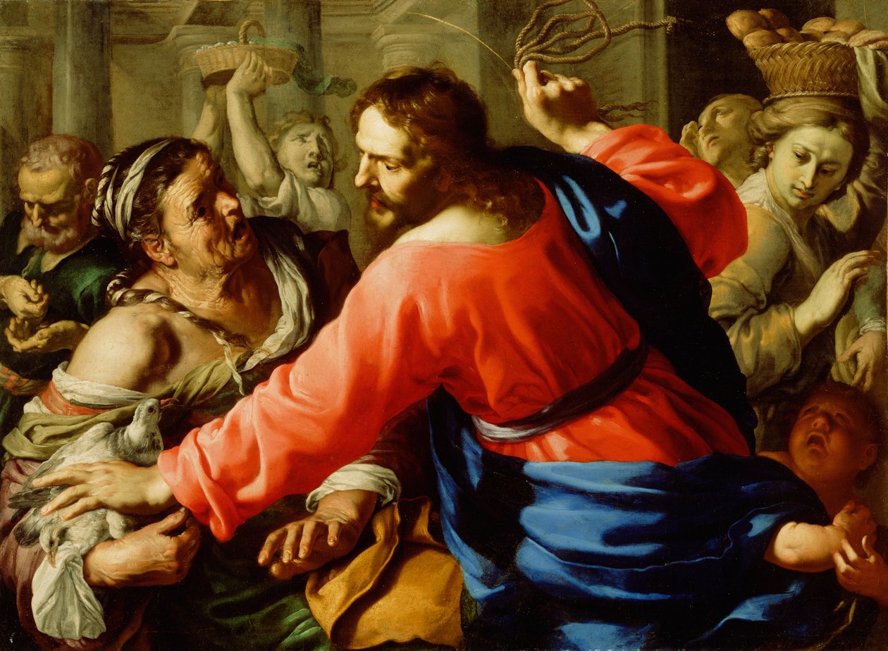 Kristus renser templet, ca. 1655 (olie på lærred) af Bernardino Mei