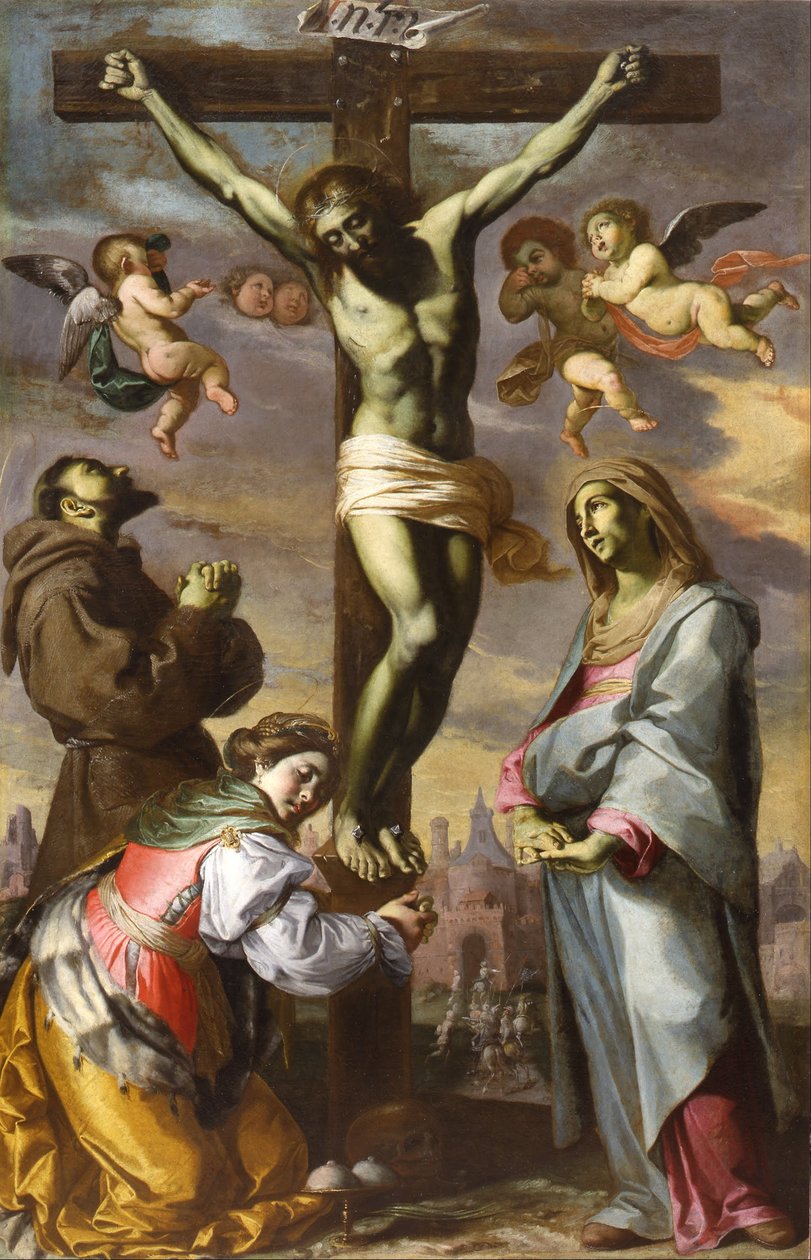 Krucifiks med Jomfru Maria og de hellige Frans og Agatha af Bernardino Mei