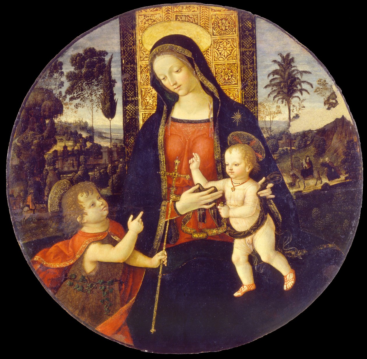 Jomfru og barn med Johannes Døberen som dreng, 1490-1500 af Bernardino Pinturicchio