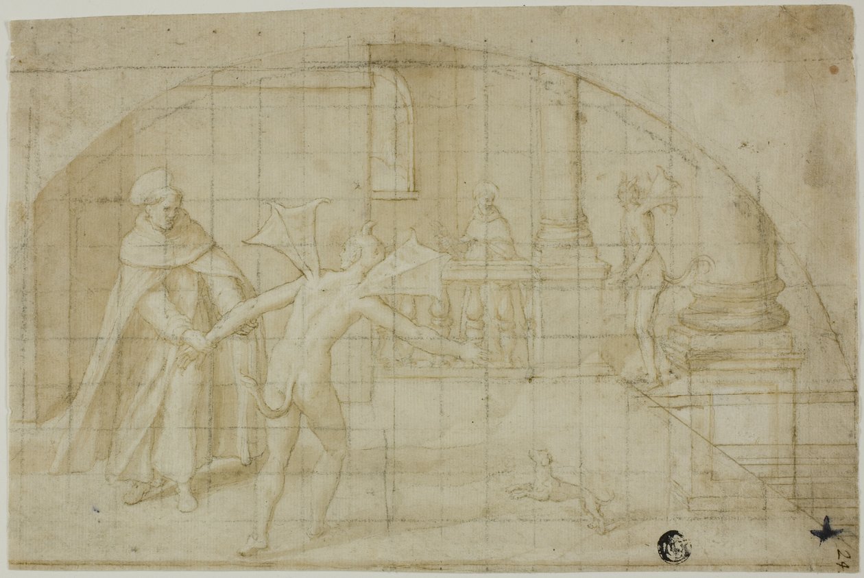 Design for a Lunette: Devils and Saint in a Monastery af Bernardino Poccetti