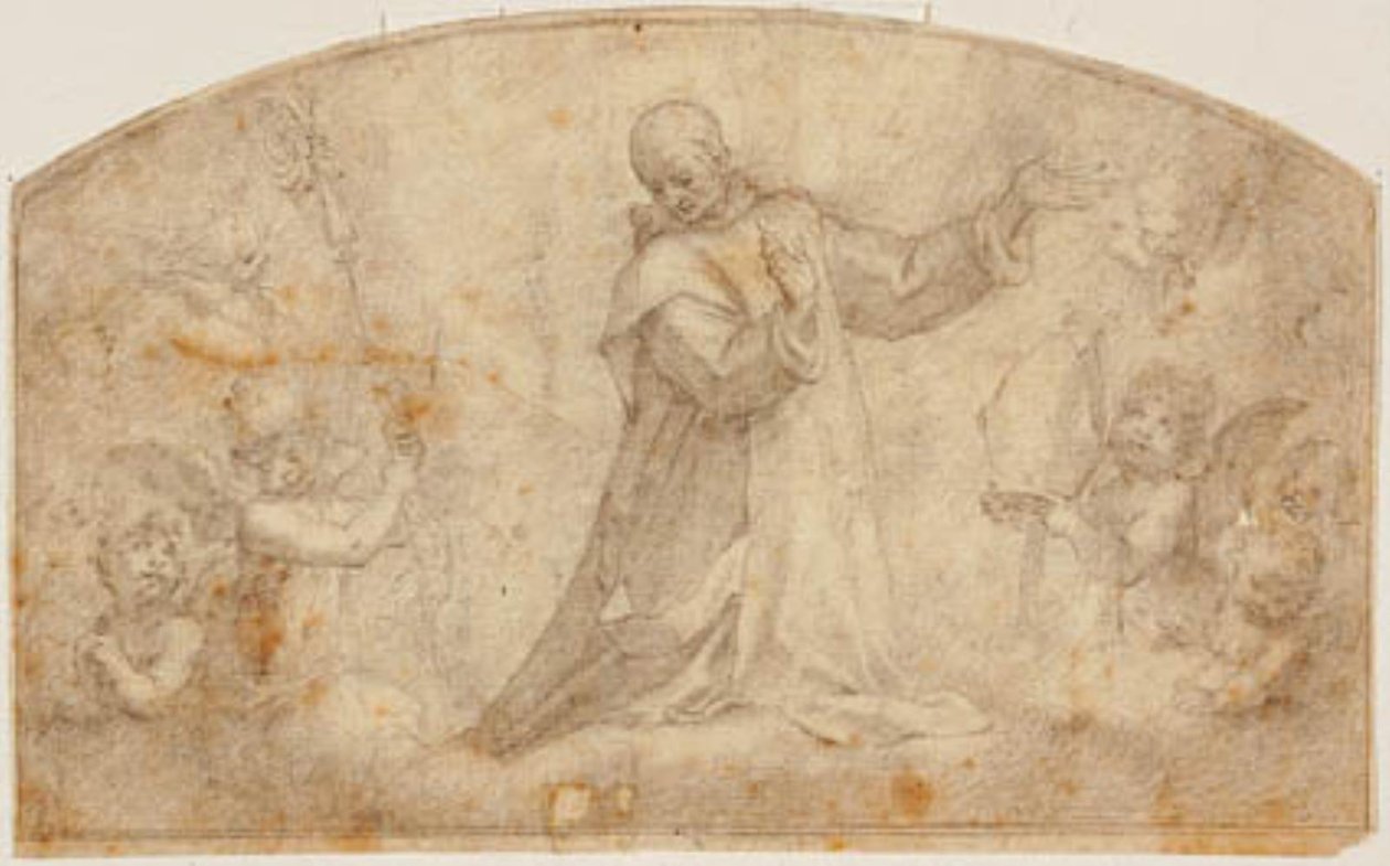 St. Bruno omgivet af engle med en krydser og en gering af Bernardino Poccetti