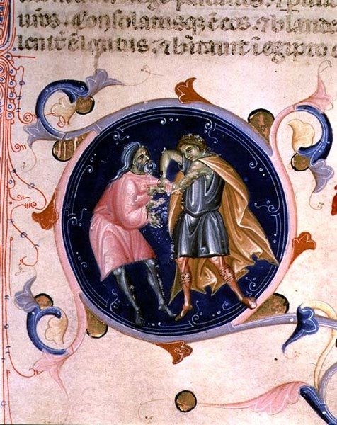 Miniature af to mænd, der skændes, fra Bibelen af Charles V af Valois (vellum) af Bernardino da Modena