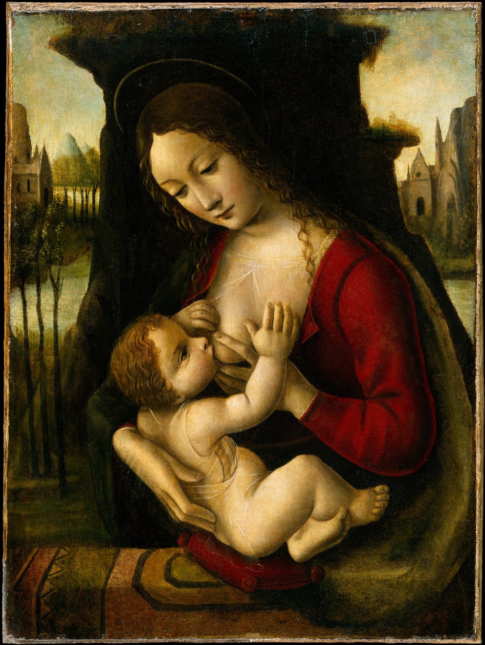 Madonna og barn (olie på træ) af Bernardino de
