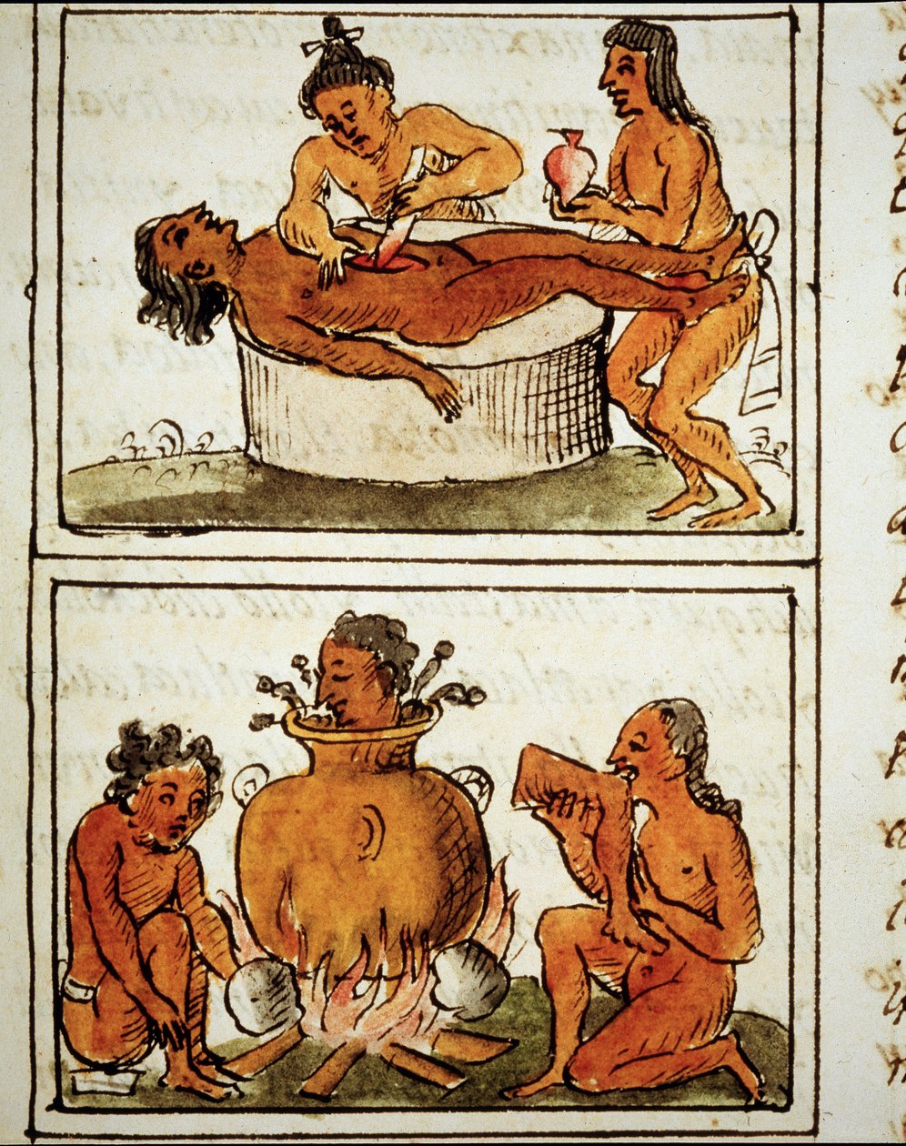 Aztekernes menneskeofring og kannibalisme. Manuskript af Bernardino Sahagun af Bernardino de Sahagun