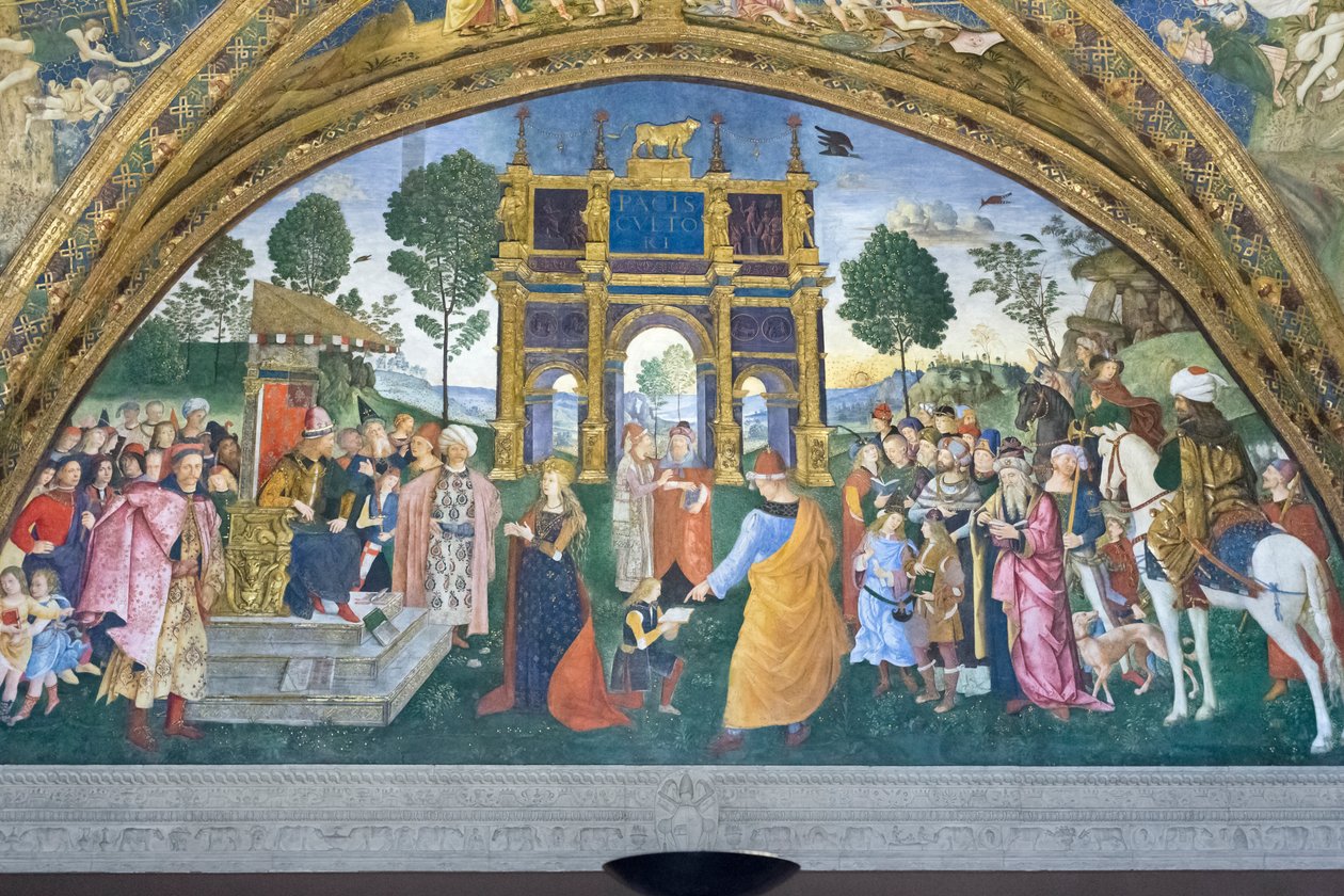 St Catherines disputation, Hall of the Saints, Borgia lejligheder (fresko) af Bernardino di Betto (& studio) Pinturicchio