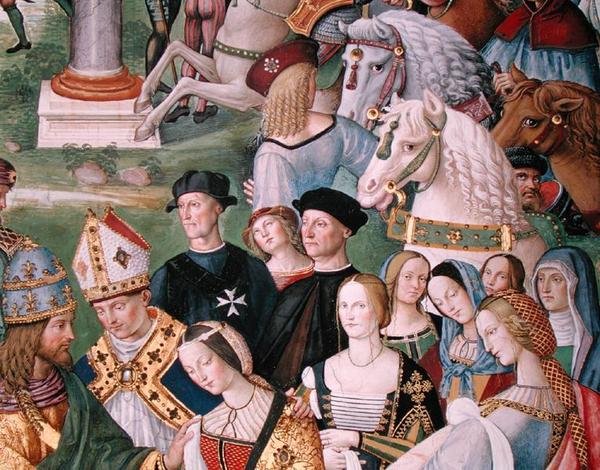 Aeneas Sylvius Piccolomini (1405-64) præsenterer Eleonora af Aragon til Frederik III (1415-93) den 24. februar 1452 (fresko) (detaljer) af Bernardino di Betto Pinturicchio
