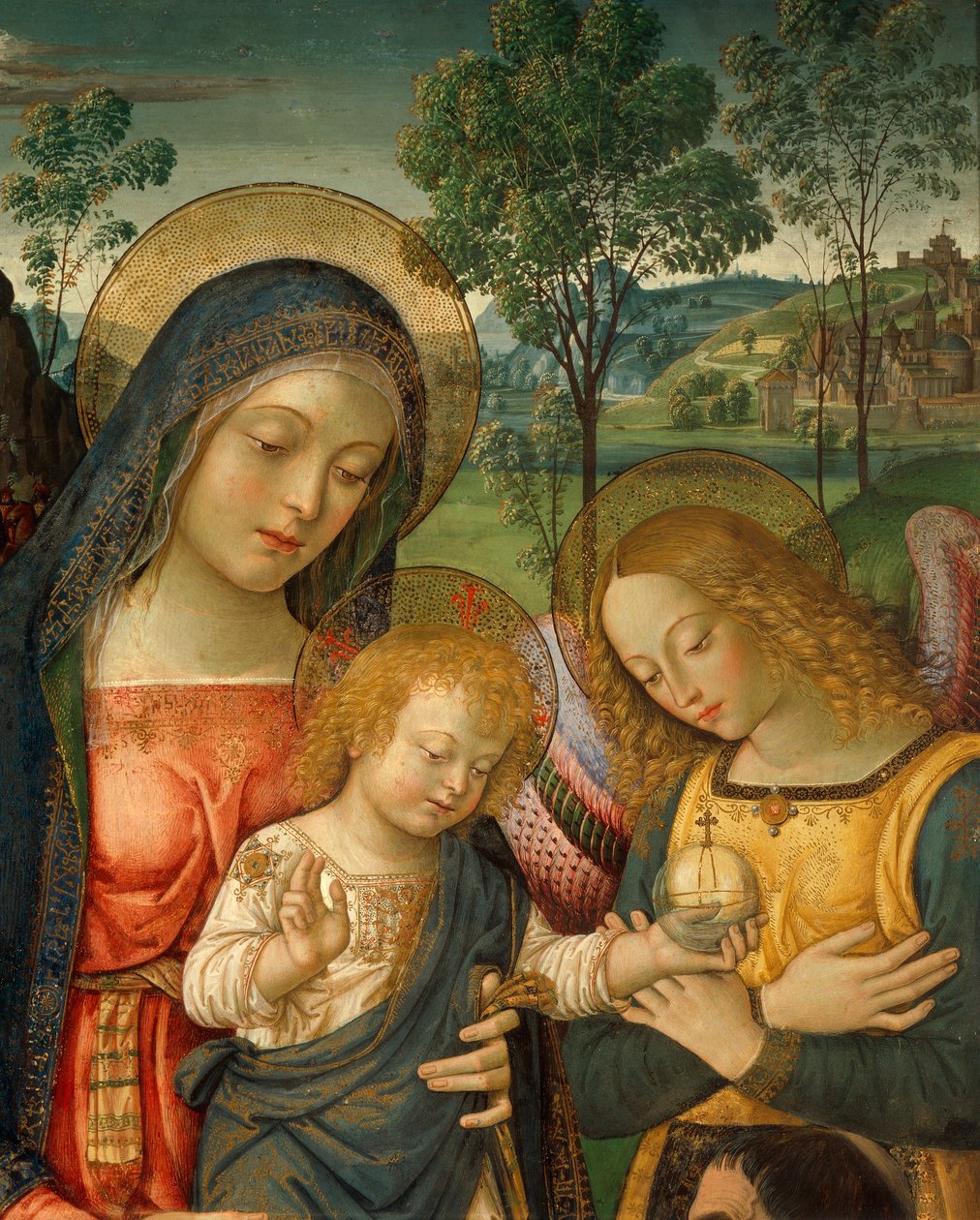 Detalje af den øverste del af Vor Frue af Fred af Bernardino Pinturicchio (cirka 1452-1513), olie på panel af Bernardino di Betto Pinturicchio