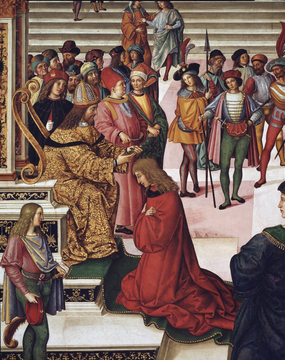 Enea Silvio Piccolomini (Pius II) blev kronet som kort digter af kejser Frederik III. Detalje - Frisk af Bernardino di Betto Pinturicchio