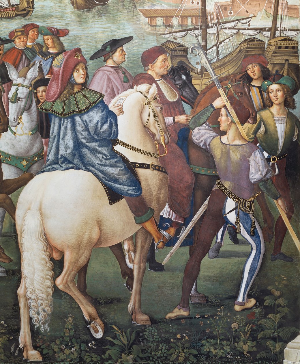 Enea Silvio Piccolomini på vej til Basel som sekretær for biskoppen af Ferrara, detalje fra Pius II