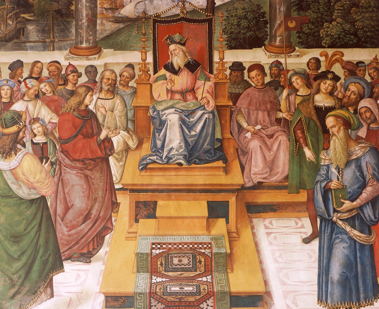 Enea Silvio Piccolomini møder kong James I af Skotland, detaljer fra historierne om Pius II af Bernardino di Betto Pinturicchio