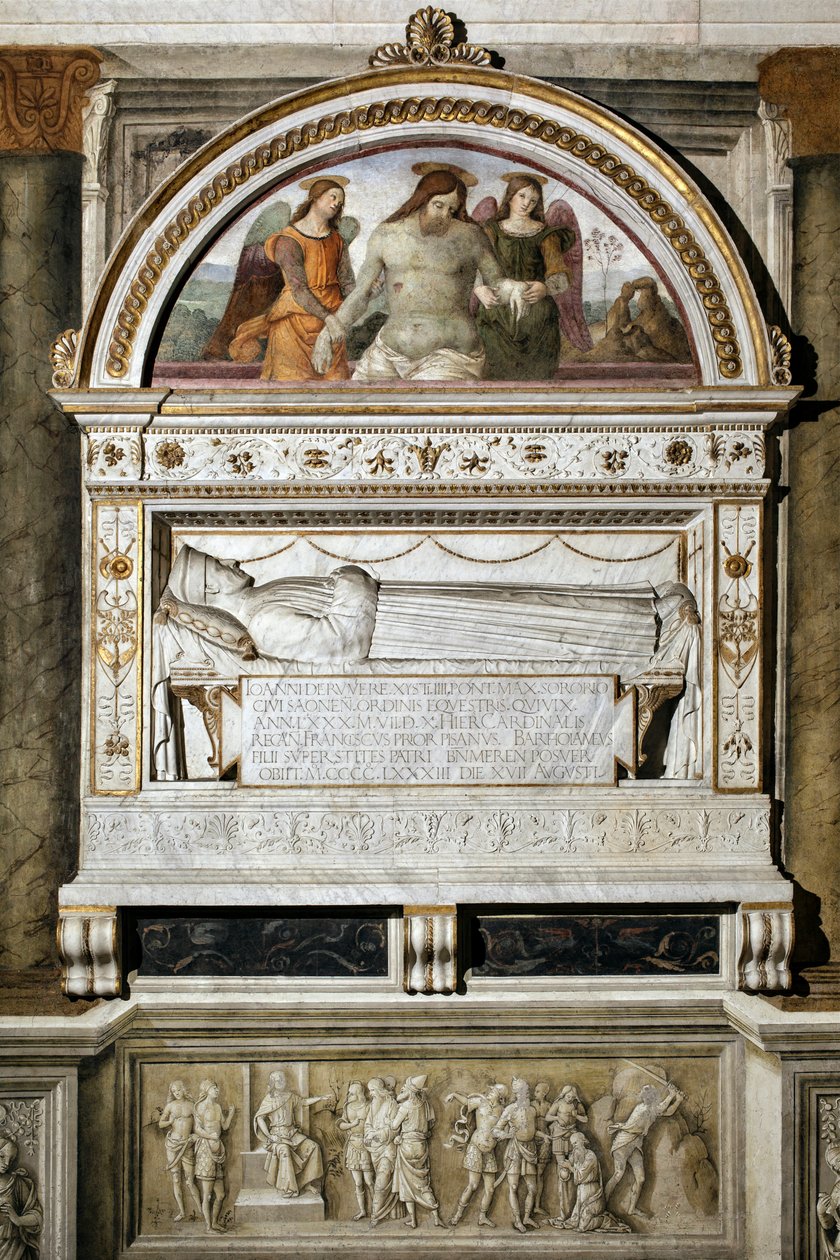 Begravelsesmonument til hyldest til Giovanni Basso della Rovere (1403-1483) - Top "Den døde Kristus støttet af to engle" (Den døde Kristus støttet af to engle) - Fresco af Pinturicchio (Bernardino di Betto) (1454-1513) 1484- 1492 Rom, Santa Ma basilikaen af Bernardino di Betto Pinturicchio