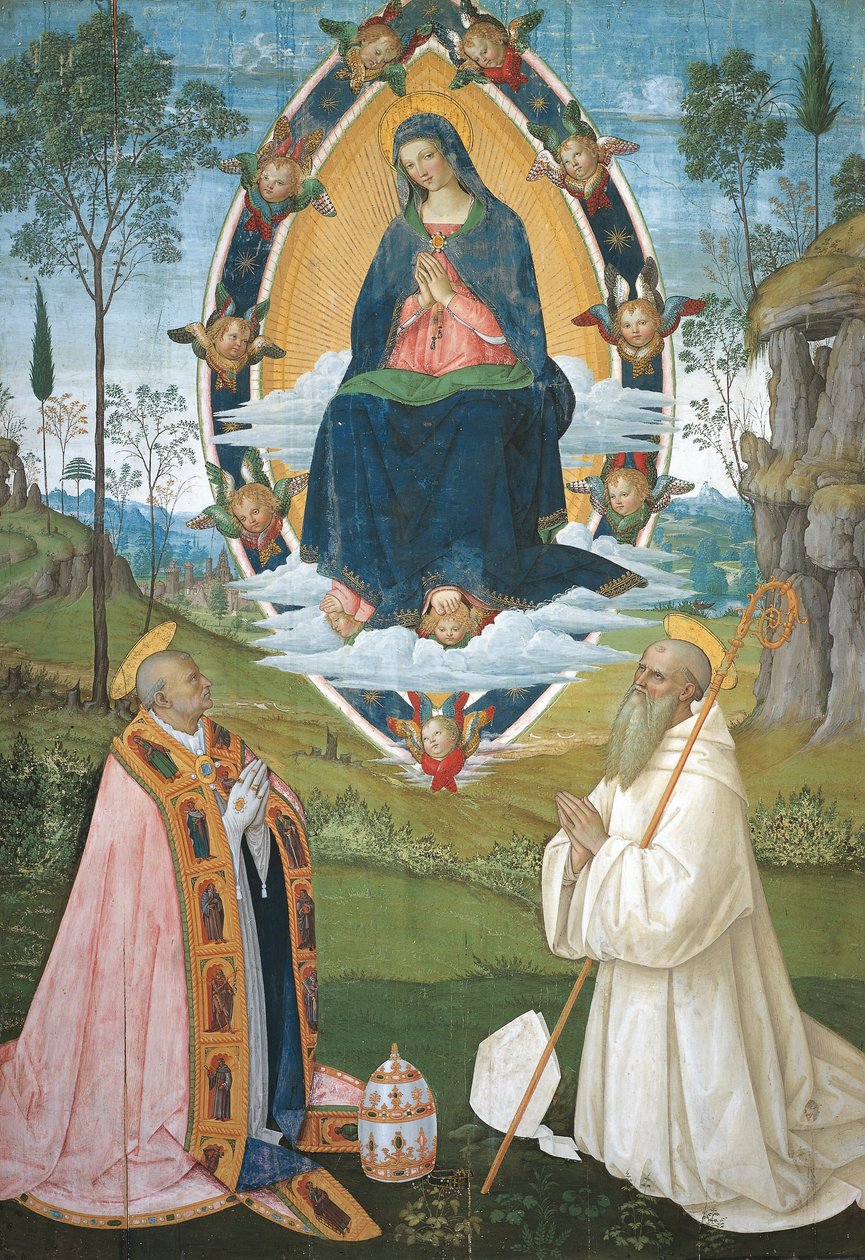 Madonna med Gregory Great og Saint Benedict af Bernardino di Betto Pinturicchio