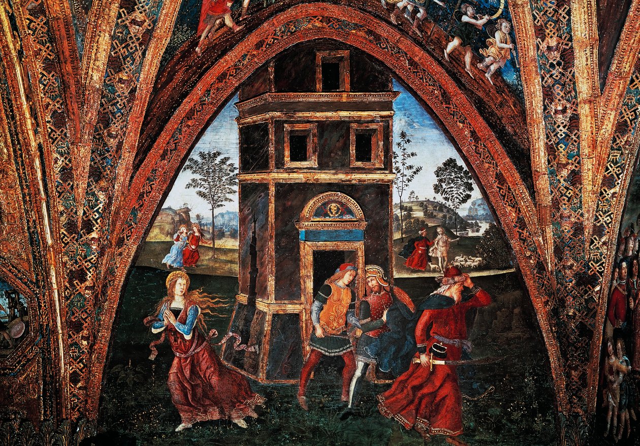 Martyrium of Saint Barbara, af Bernardino Pinturicchio (ca 1452-1513), fresco, Hall of the Saints, Borgia Apartments, Apostolic Palace, Vatikanstaten, Italien. af Bernardino di Betto Pinturicchio
