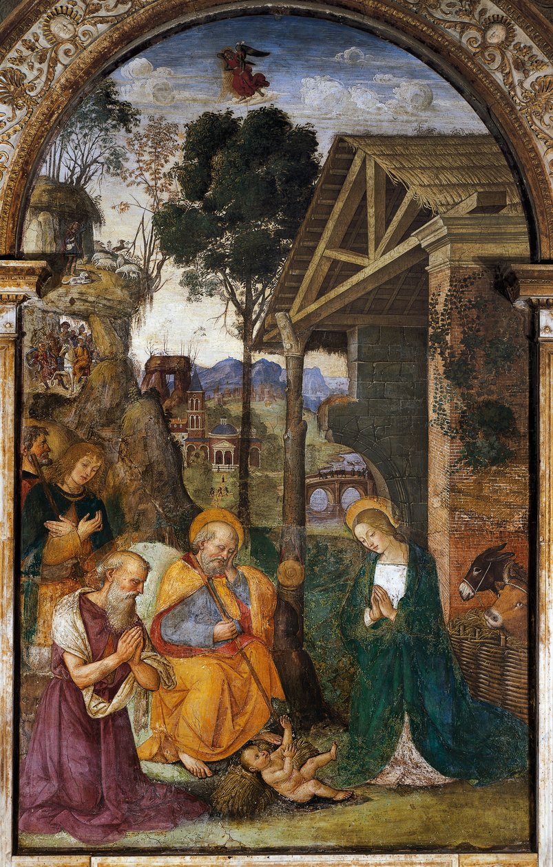 Fødsel med St. Hieronymus, ungdommelig fresco af Bernardino Betti kendt som Il Pinturicchio af Bernardino di Betto Pinturicchio