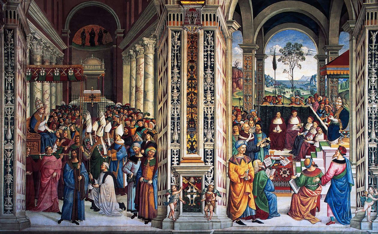Pius II ankommer til Ancona for at starte korstog (1500-tallet), fresko af Pinturicchio (1452-1513), Piccolomini bibliotek, katedralen i Siena, Toscana, Italien af Bernardino di Betto Pinturicchio