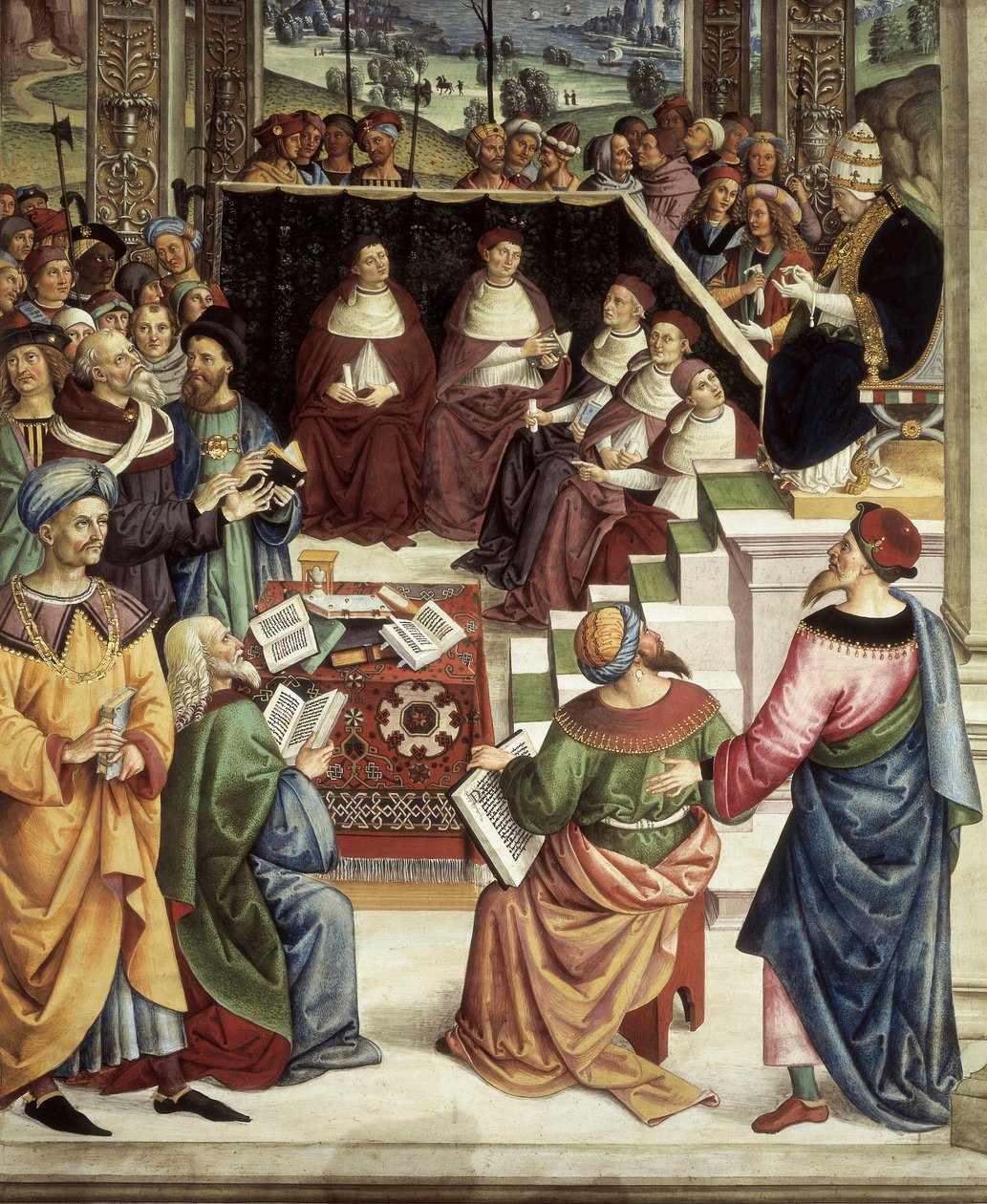 Pius II indkaldte i Mantova til diæt organiseret for at planlægge korstog mod tyrkere, detalje i Historier om Pius II af Bernardino di Betto Pinturicchio