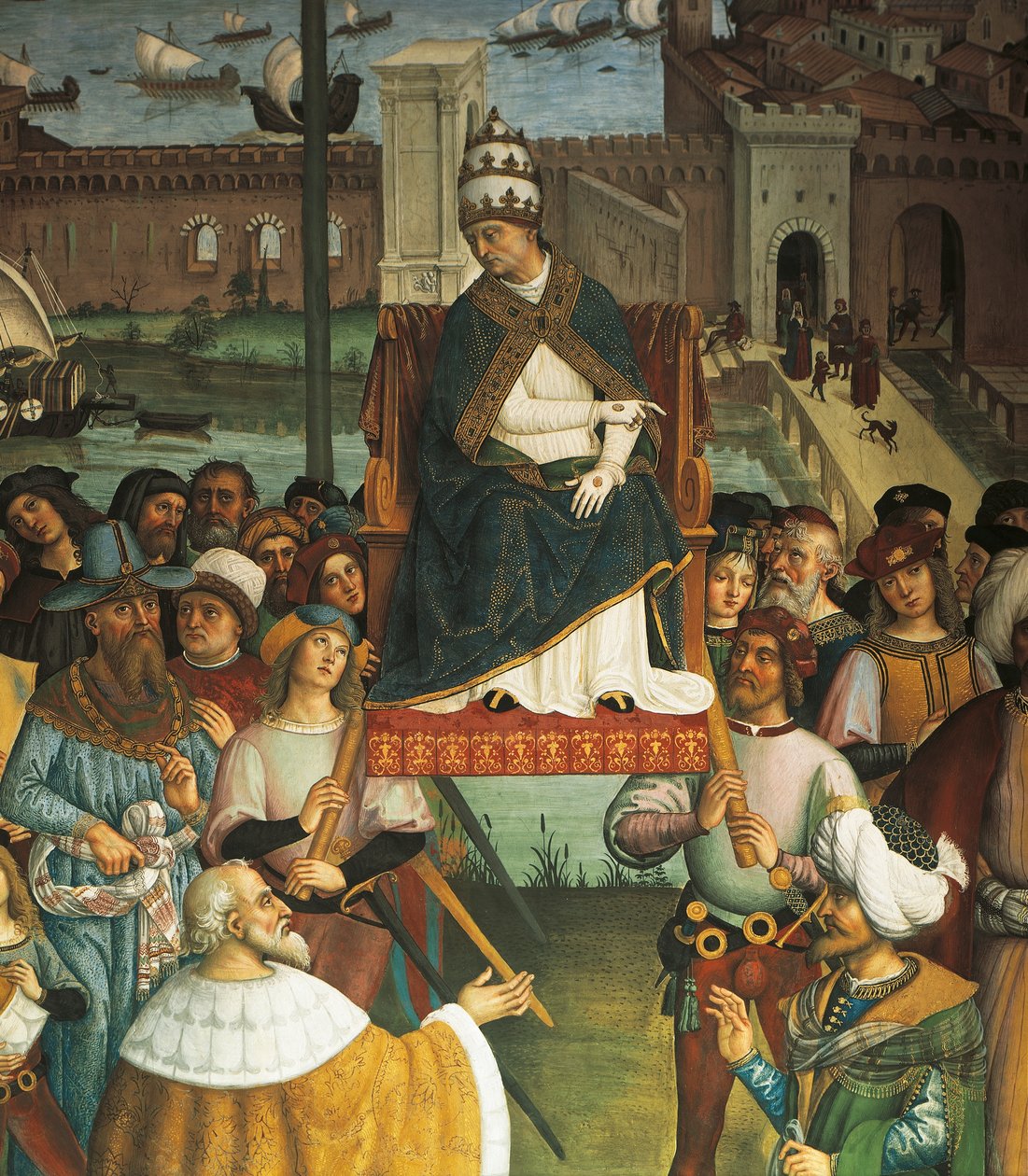 Pius II, detalje fra pave Pius II Piccolomini ankommer til Ancona for at begynde korstoget af Bernardino di Betto Pinturicchio