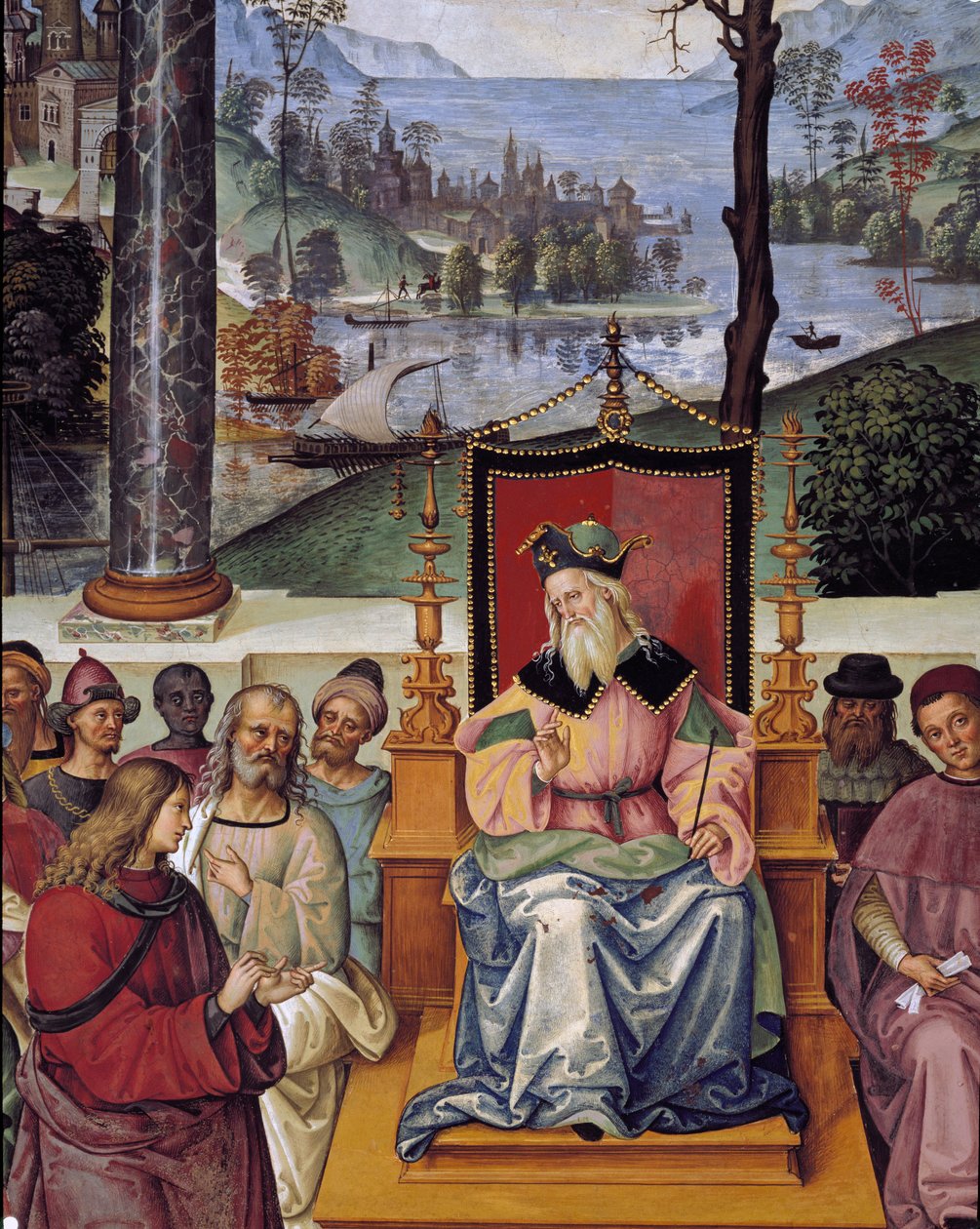 Pave Pius II møder kongen Jakob I af Skotland. Detalje af liv af pave Pius II (Fresco af Bernardino di Betto Pinturicchio