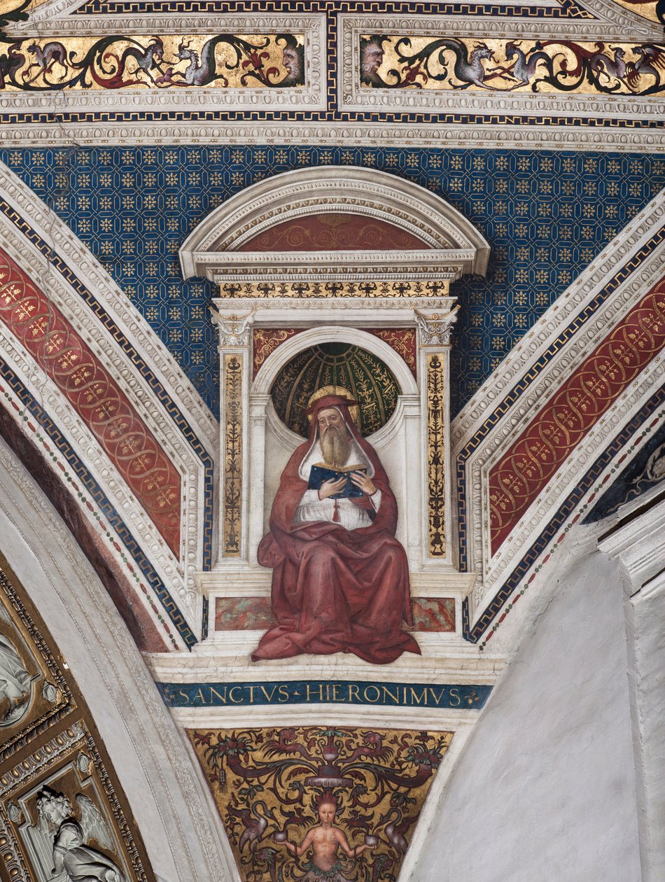Sankt Hieronymus, detalje af kirkens læger (fresco af Bernardino di Betto Pinturicchio