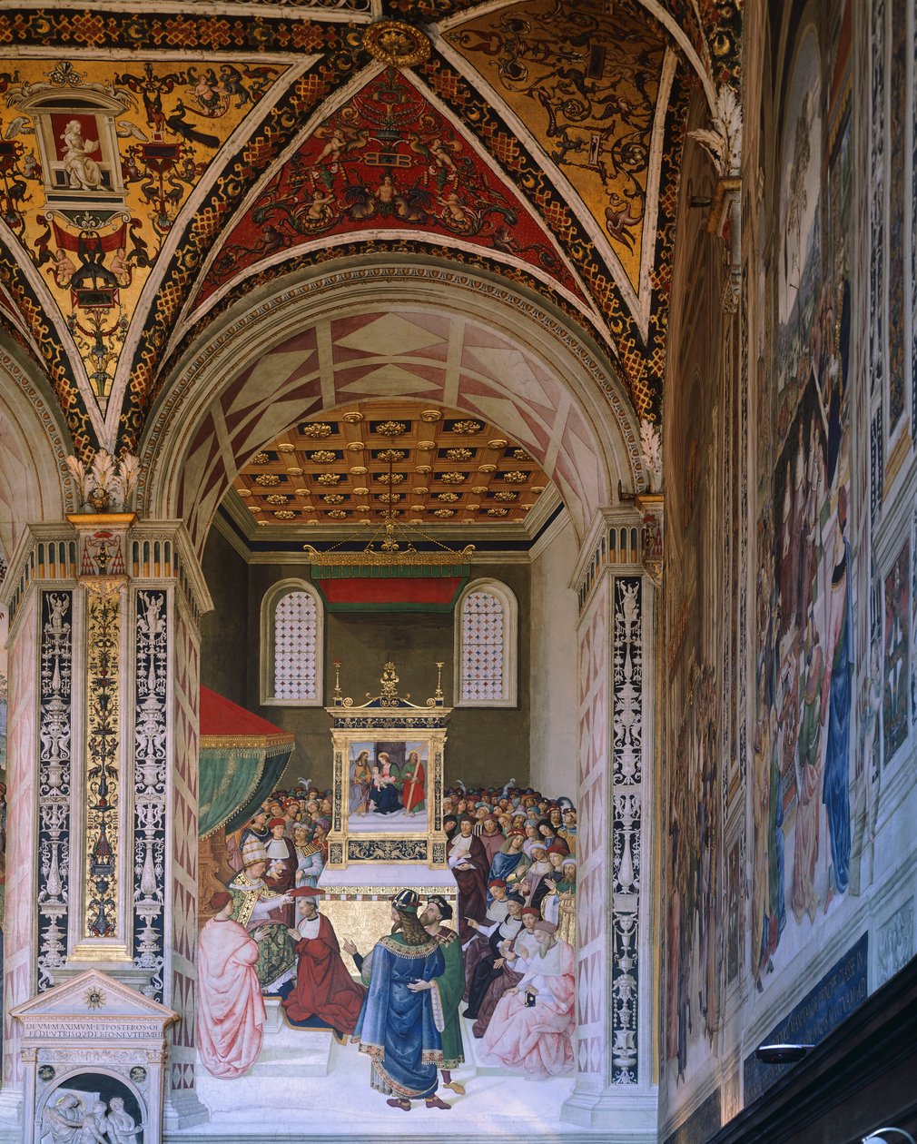 Historier om Pius II: Piccolomini valgt til kardinal af Bernardino Pinturicchio (cirka 1452-1513), Piccolomini-biblioteket, Siena-katedralen af Bernardino di Betto Pinturicchio