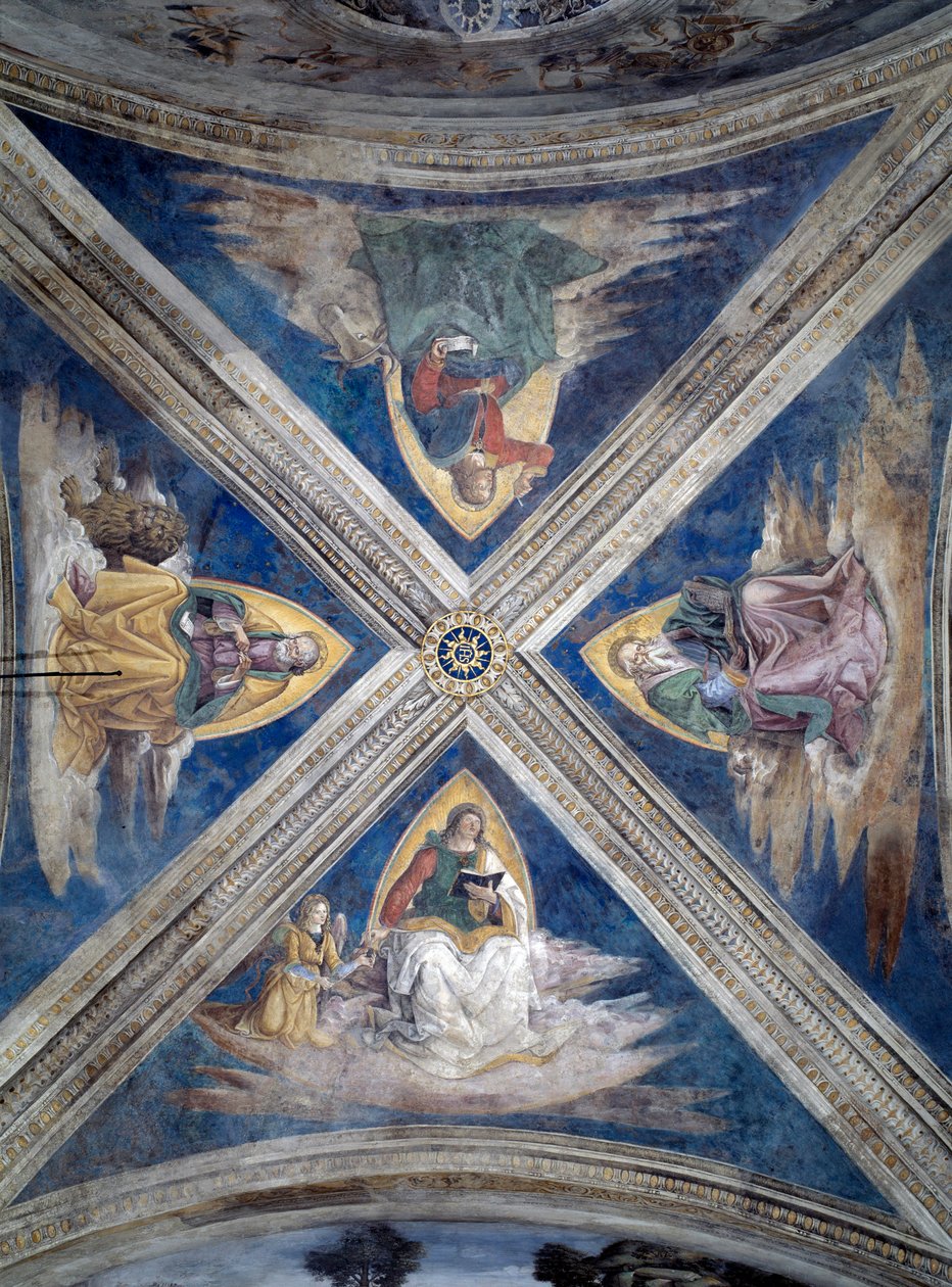 Historien om den hellige Bernardin, evangelisterne (Tetramorph) (Fresco, ca. 1486) af Bernardino di Betto Pinturicchio