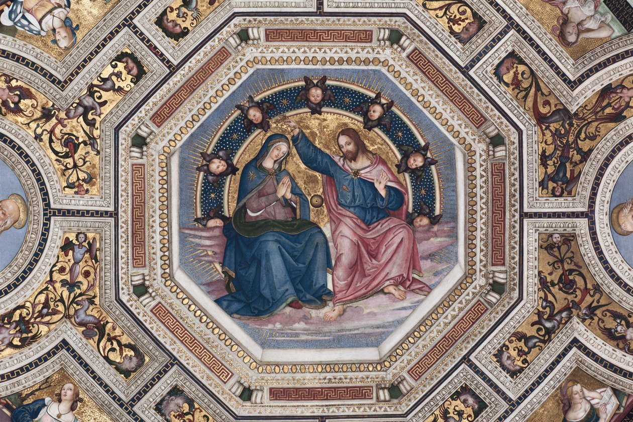 The Coronation of the Virgin Voute af koret af Pinturicchio (Bernardino di Betto) (1454-1513) - 1508-1510 Basilica of Santa Maria del Popolo (Kirken Santa Maria del Popolo), Rom af Bernardino di Betto Pinturicchio