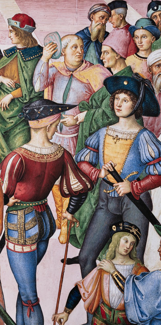 Piccolomini-biblioteket, den nordøstlige væg: "Aeneas Sylvius bliver kronet til digterpristager af kejser Frrederick III, 27. juli af Bernardino di Betto Pinturicchio
