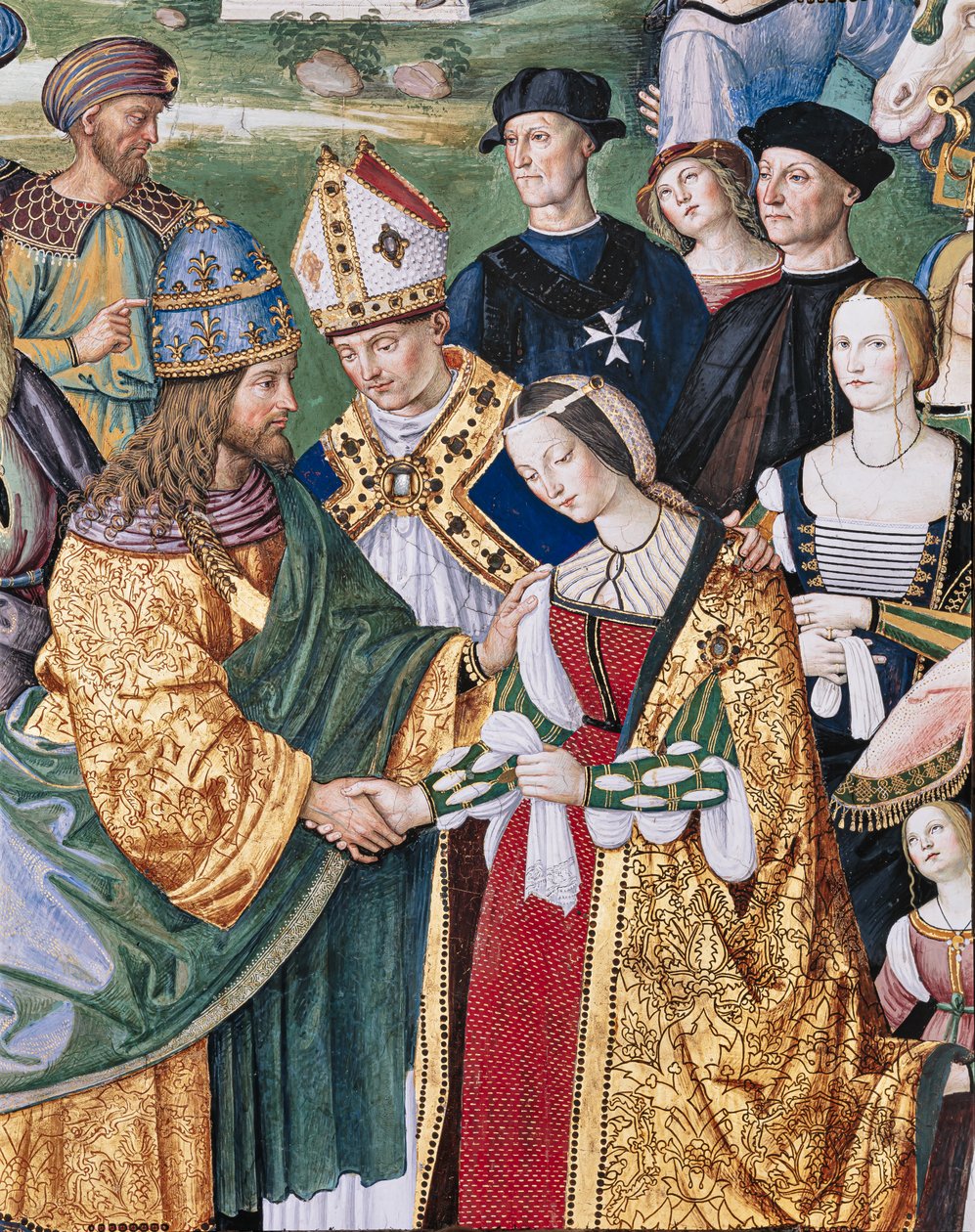 Piccolomini-biblioteket, sydøstvæggen: "Aeneas Sylvius introducerer Eleonora af Aragona for Frederik III, 24. februar af Bernardino di Betto Pinturicchio