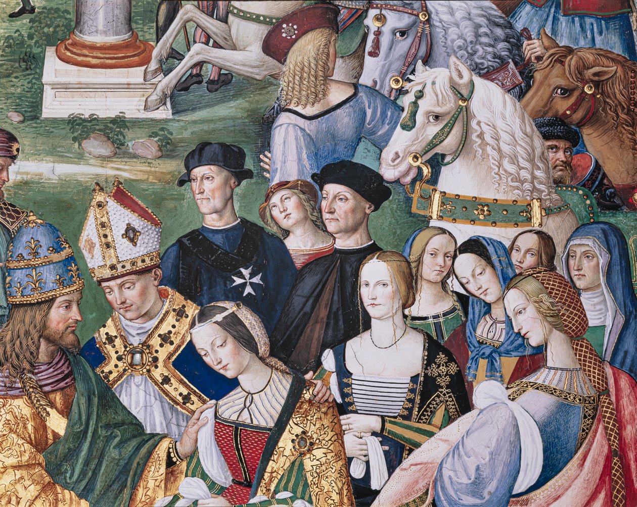 Piccolomini-biblioteket, sydøstvæggen: "Aeneas Sylvius introducerer Eleonora af Aragona for Frederik III, 24. februar af Bernardino di Betto Pinturicchio
