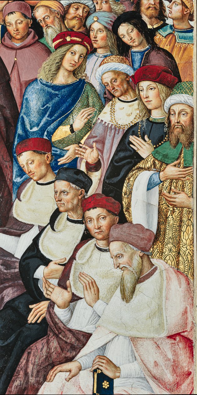 Piccolomini-biblioteket, sydøstvæggen: "Aeneas Sylvius modtager kardinalens hat fra pave Calixtus III, 17. december af Bernardino di Betto Pinturicchio