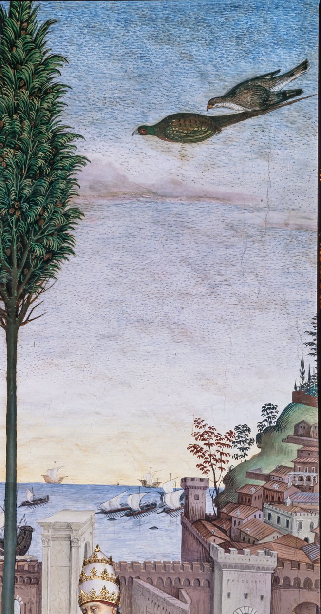 Piccolomini-biblioteket, sydvestvæggen: "Pius II velsigner flåden, der er ved at tage af sted fra Ancona til det hellige land" af Bernardino di Betto Pinturicchio
