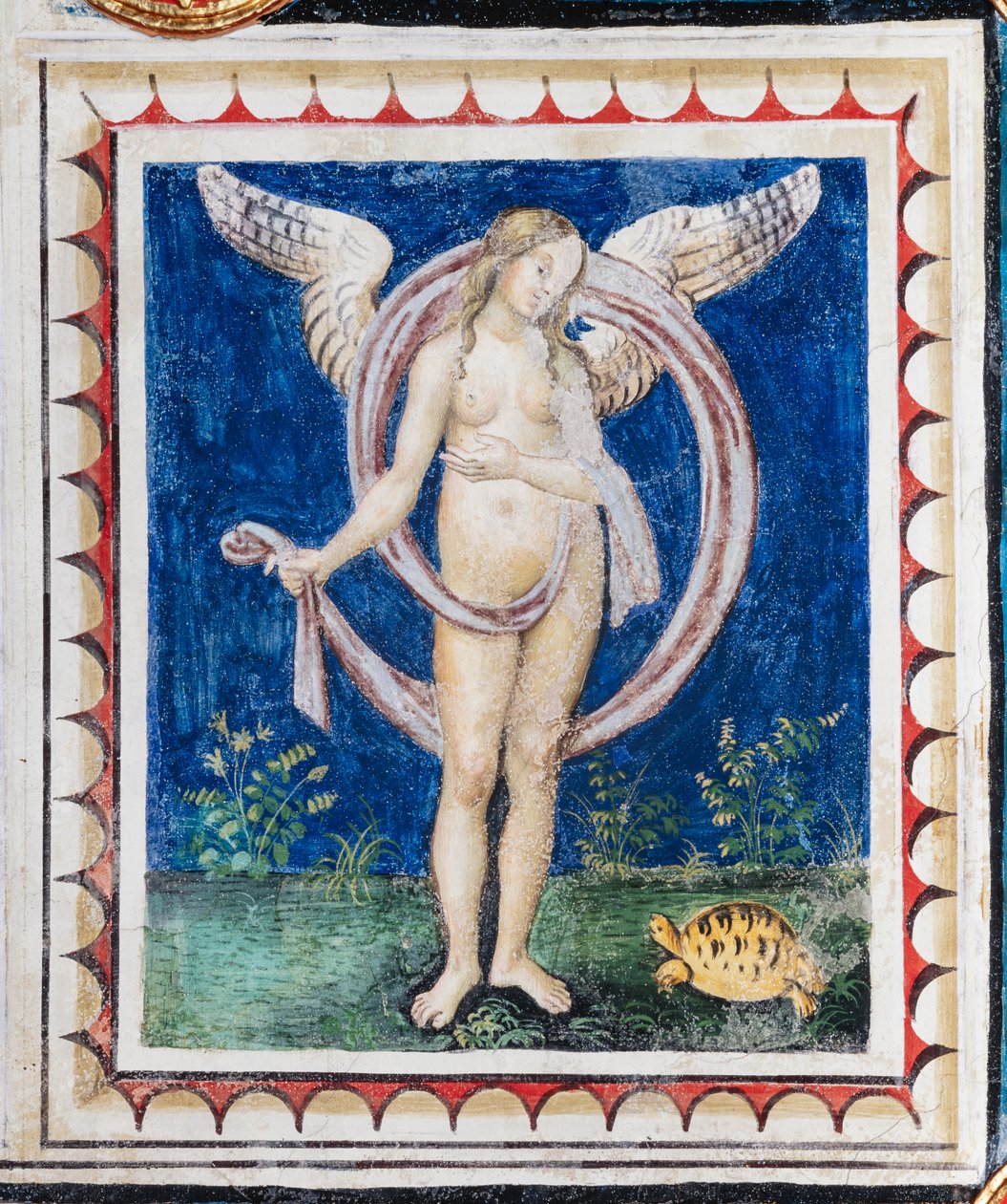 Piccolomini-biblioteket, loftet, panel med allegori om forsynet, fresko af Bernardino di Betto, kendt som Pinturicchio. af Bernardino di Betto Pinturicchio