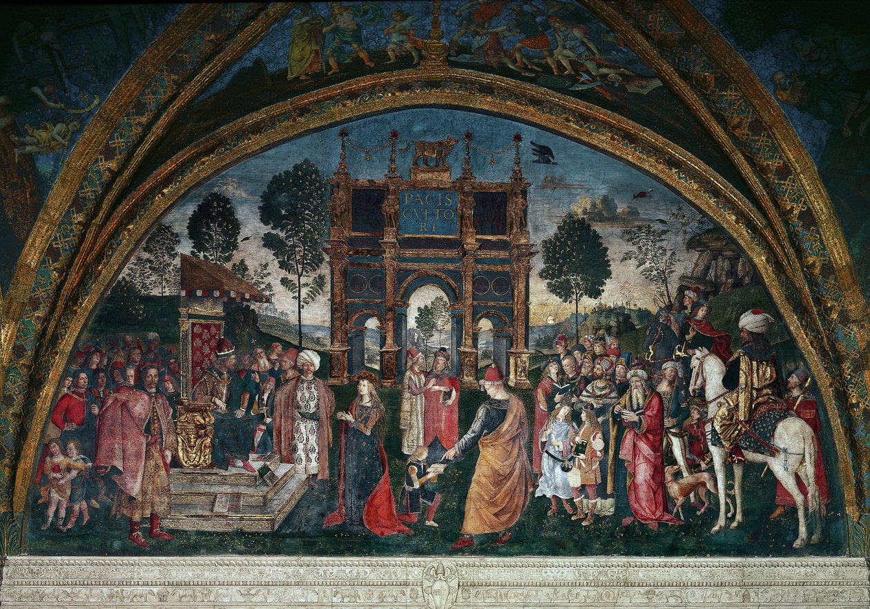 Katarina af Alexandrias disput med filosoffen foran den romerske kejser Maxentius (olie på lærred) af Bernardino di Betto Pinturicchio