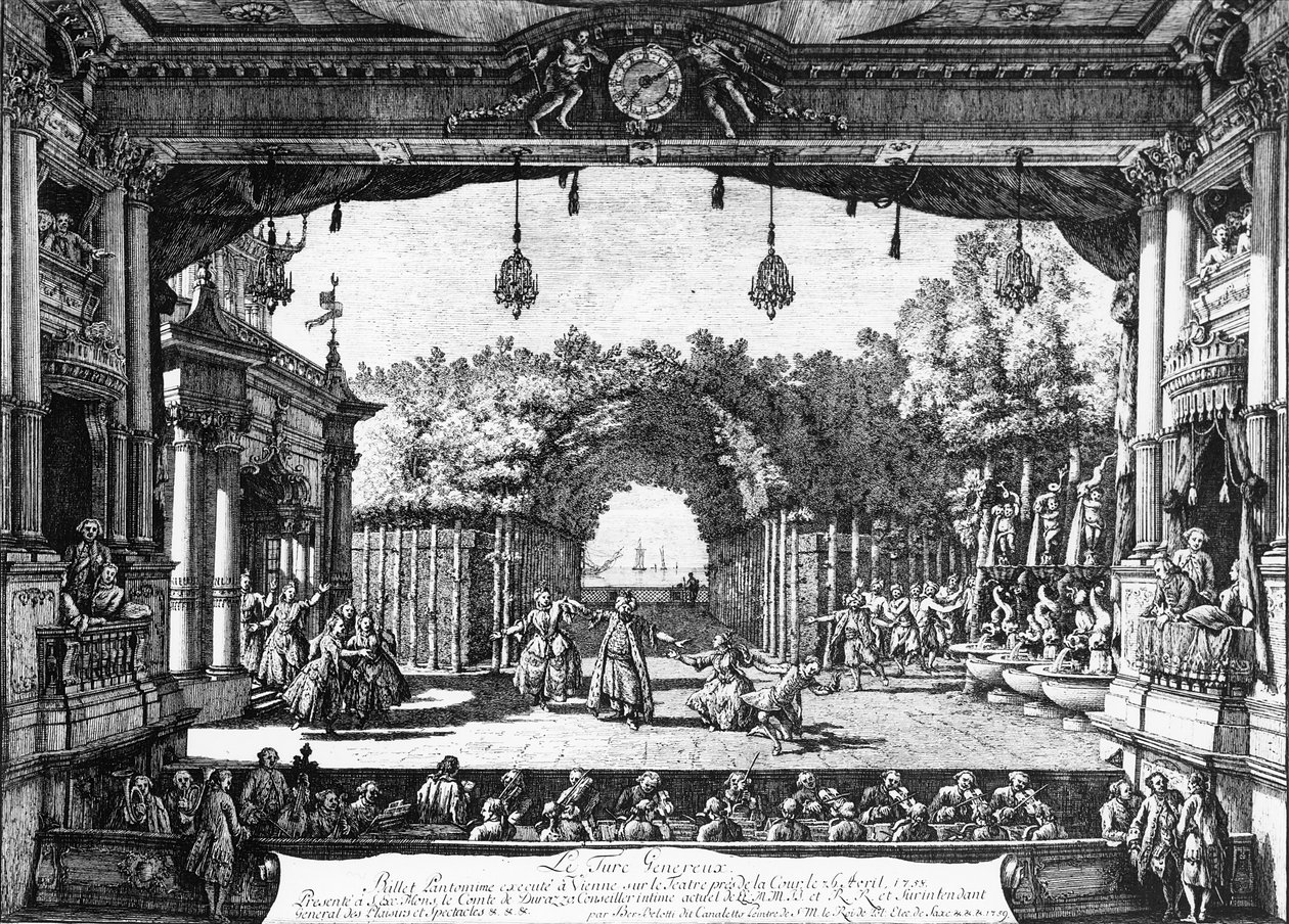 En opførelse af "Le Turc Genereux" i Wien den 6. april 1758, offentliggjort i 1759 af Bernardo Bellotto