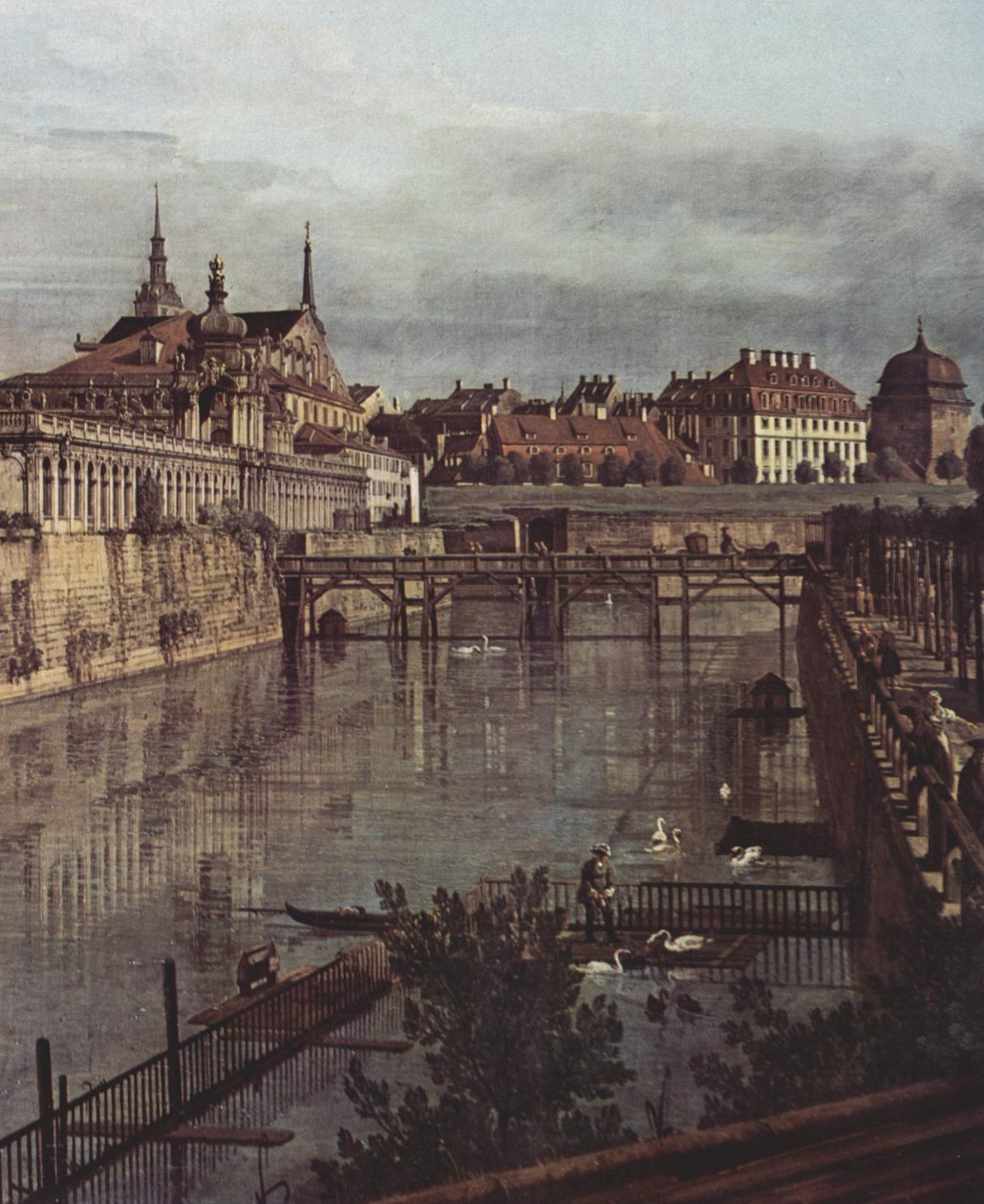 Udsigt over Dresden, Zwingers gamle voldgrav, set fra orangeriet mod byen af Bernardo Bellotto
