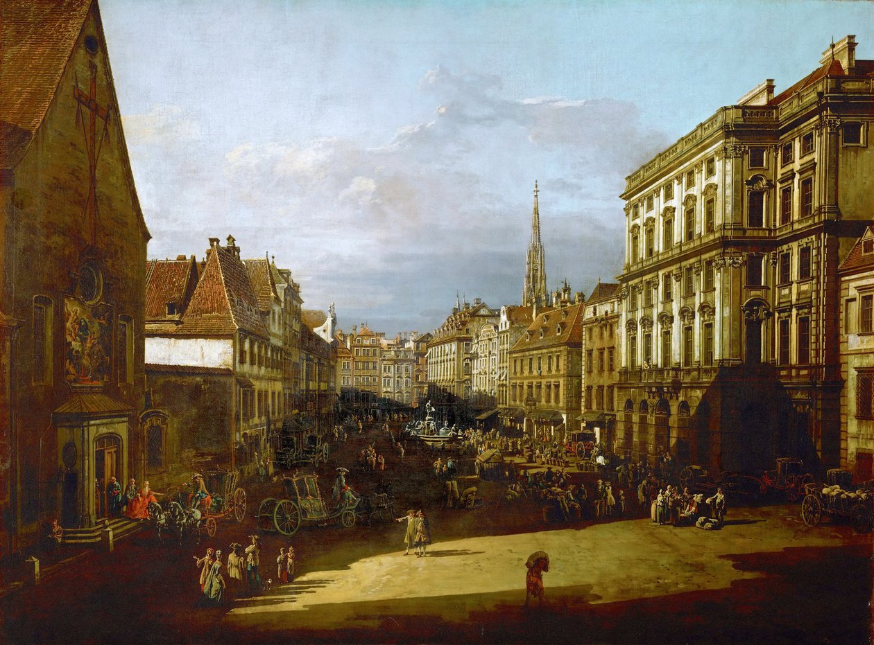 Udsigt over Wien, Mehlmarkt set fra sydvest mod nordøst af Bernardo Bellotto