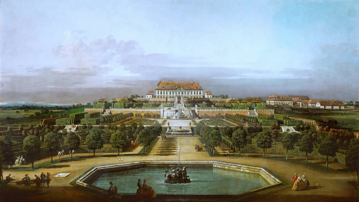 Det kejserlige lystpalads, gårdhave, haveside af Bernardo Bellotto