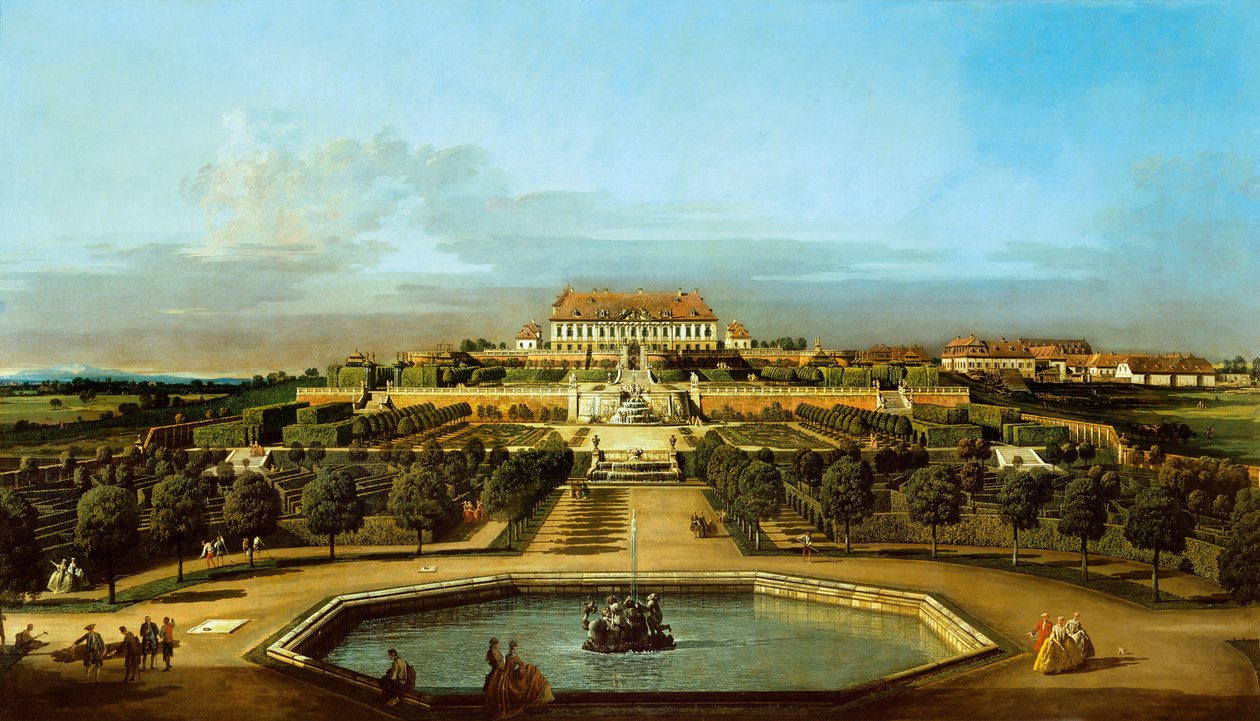 Det kejserlige lystpalads, gårdhave, haveside af Bernardo Bellotto