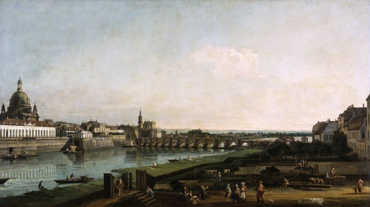 Dresden fra højre bred af Elben, over Augustusbrücke af Bernardo Bellotto