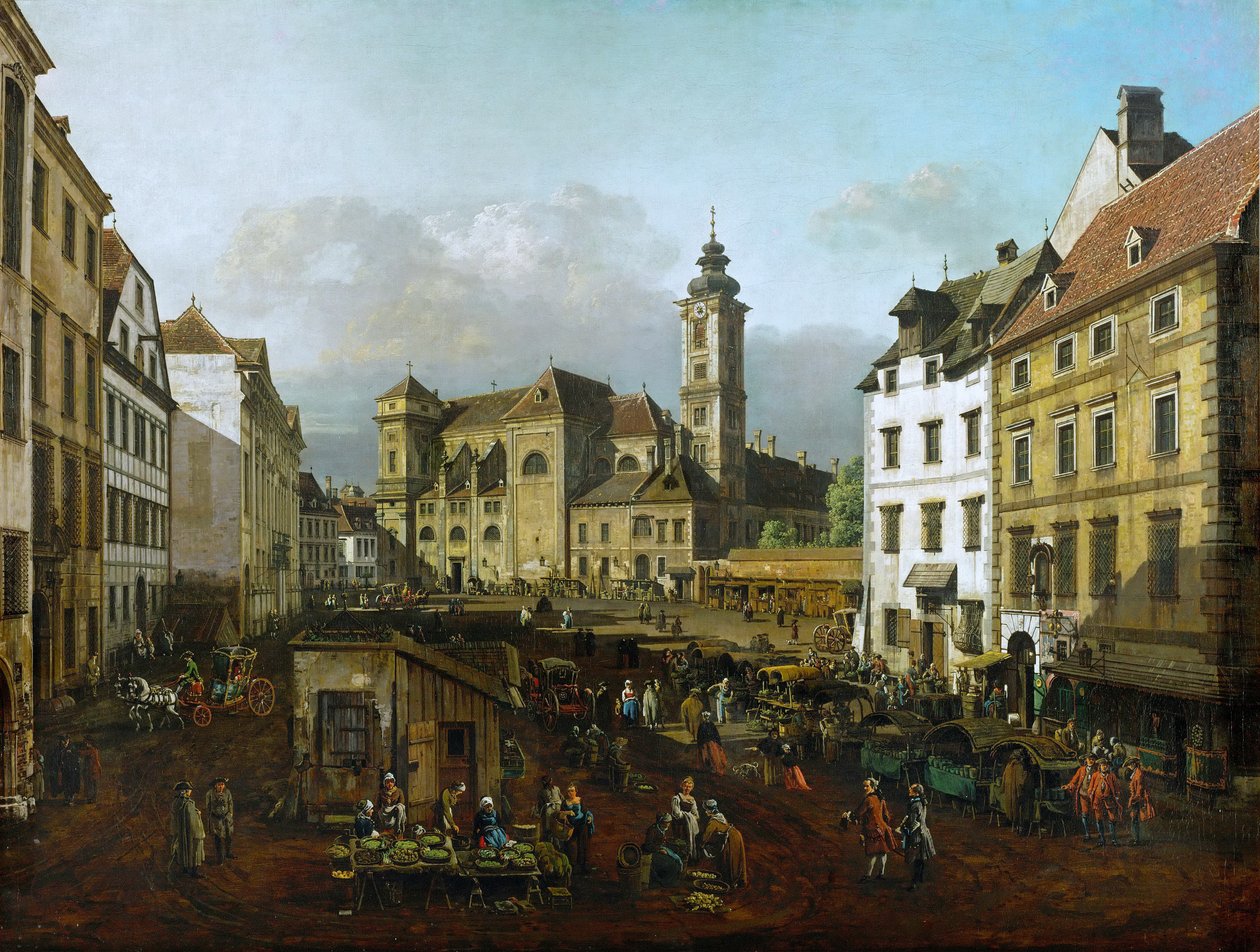 Freyung i Wien: udsigt fra sydøst af Bernardo Bellotto