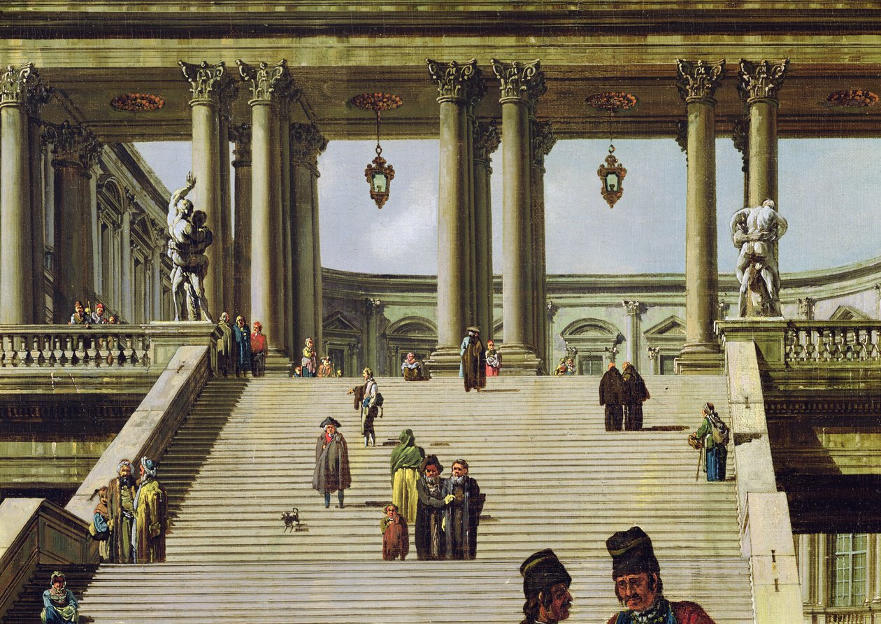 Ideelt landskab med paladstrapper, 1762 (detalje af 141300) af Bernardo Bellotto