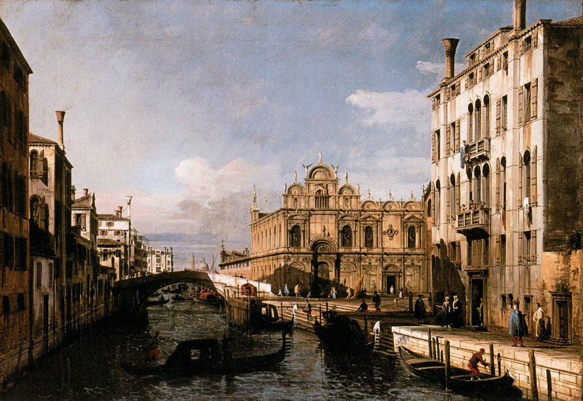 Rio dei Mendicanti med Scuola di San Marco af Bernardo Bellotto