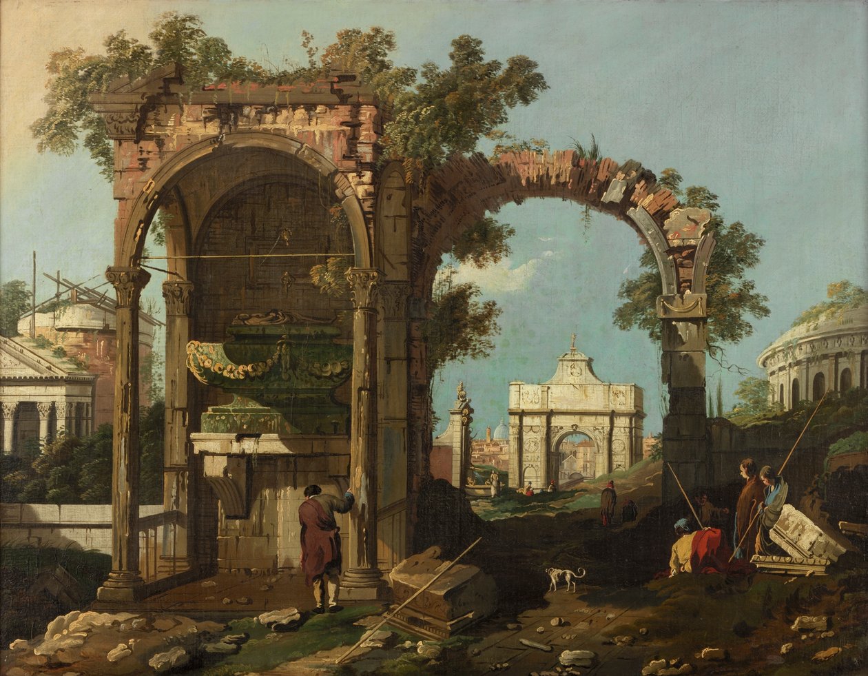 Ruiner og figurer, udkanten af Rom nær Cecilia Metellas grav, ca. 1750-1775 af Bernardo Bellotto