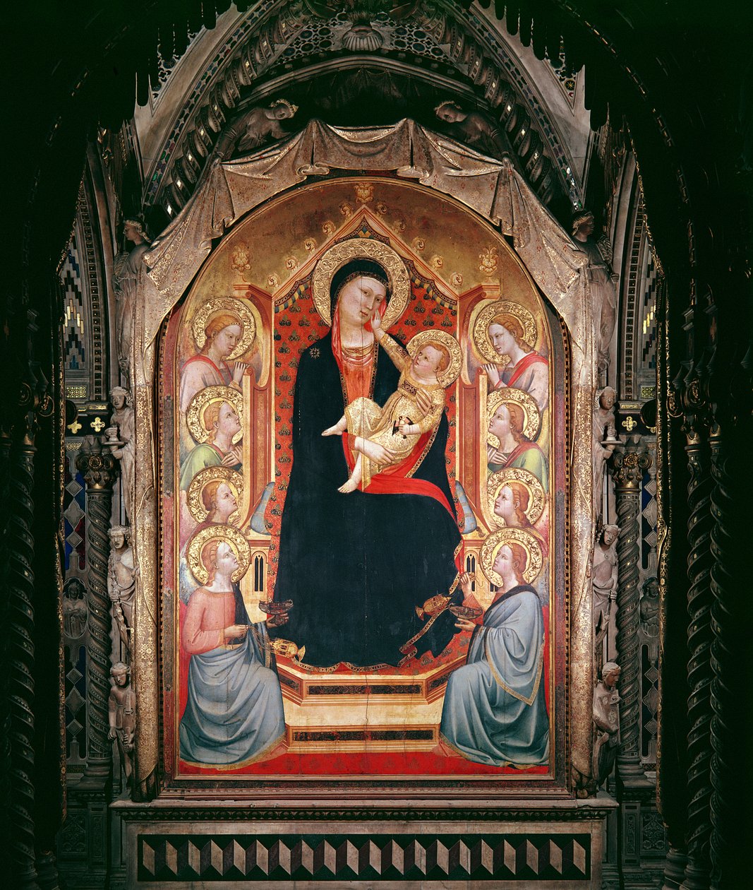 Madonna og barn med engle, 1347 (tempera og bladguld på panel) af Bernardo Daddi