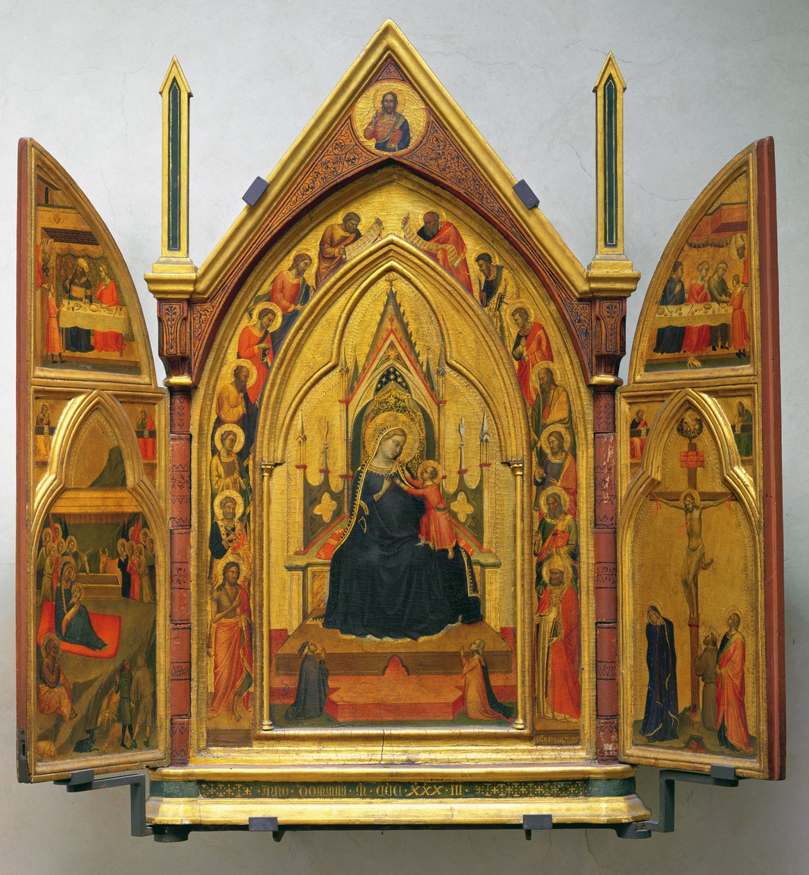 Madonna og barn med hellige (tempera på panel) af Bernardo Daddi