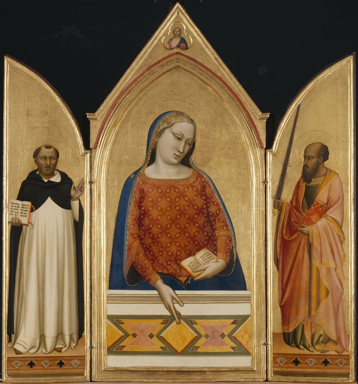 Jomfru Maria med de hellige Thomas Aquinas og Paul, ca. 1335 (tempera og bladguld på panel) af Bernardo Daddi