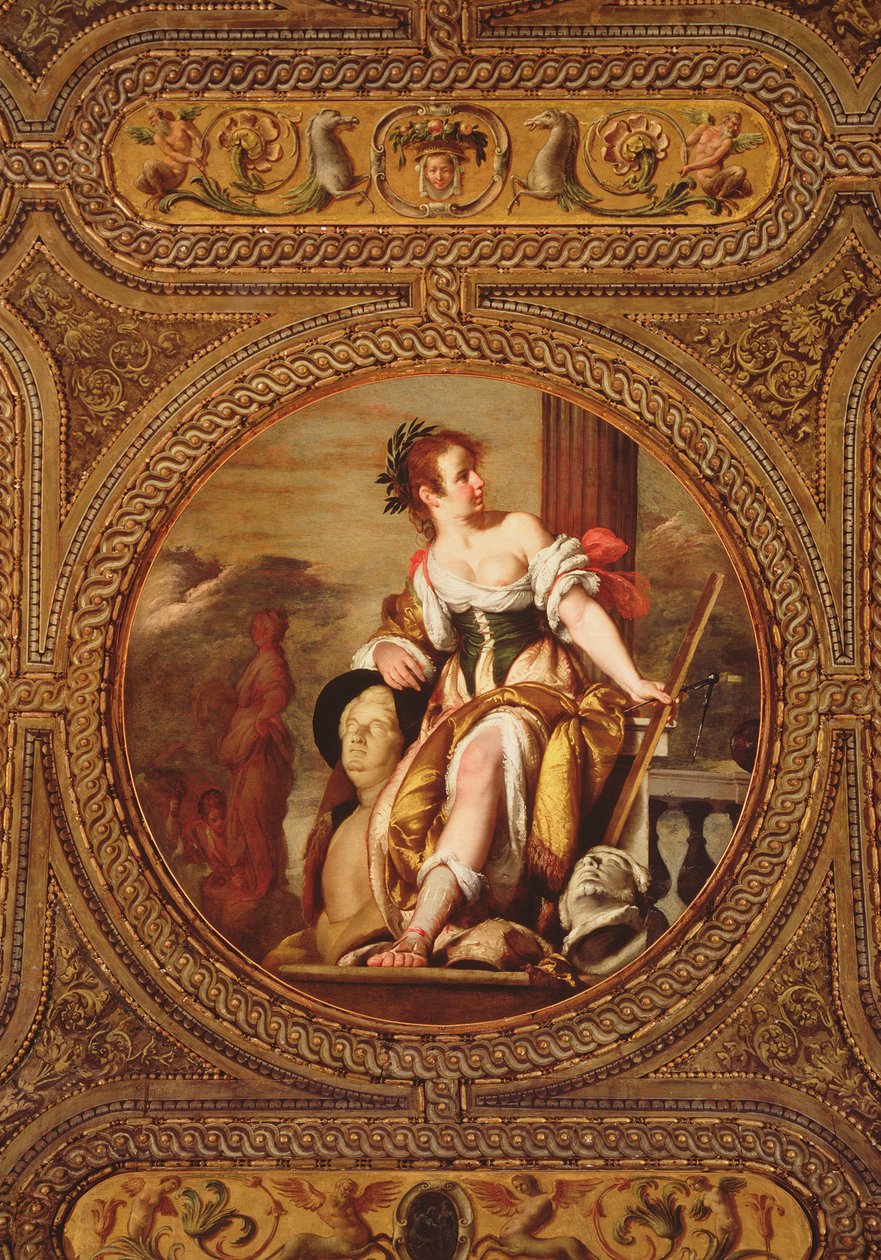 Allegory of Sculpture, fra loftet på biblioteket, 1635 af Bernardo Strozzi