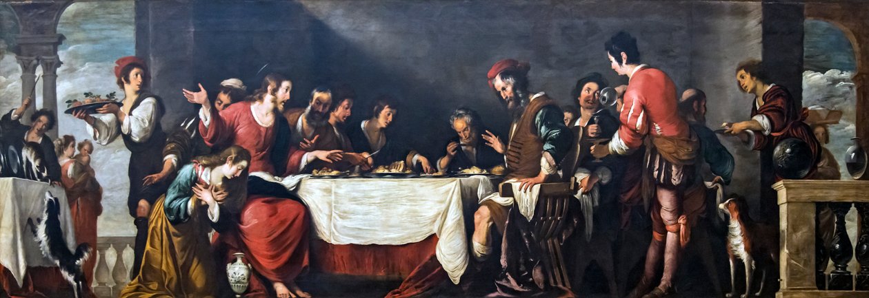 Banket hjemme hos Simeone af Bernardo Strozzi